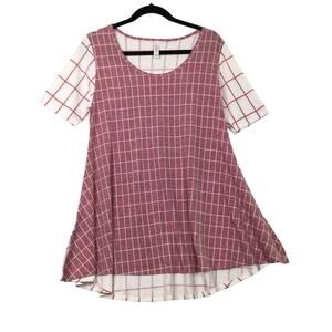 Lularoe Women's Window Pane Plaid Short Sleeve Round Neck T-Shirt Size Small